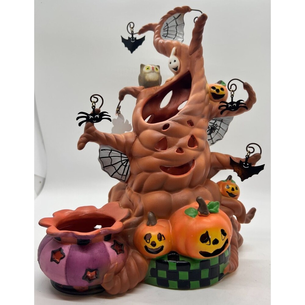 PartyLite Halloween Haunted Tree Tealight  Candle Holder Pumpkin Ghost Owl Bat